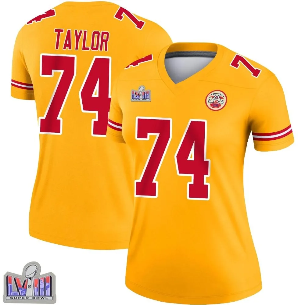 Women's Kansas City Chiefs Jawaan Taylor Nike Inverted Super Bowl LVIII Patch Legend Gold Jersey Women's Kansas City Chiefs Jawaan Taylor Nike Inverted Super Bowl LVIII Patch Legend Gold Jersey