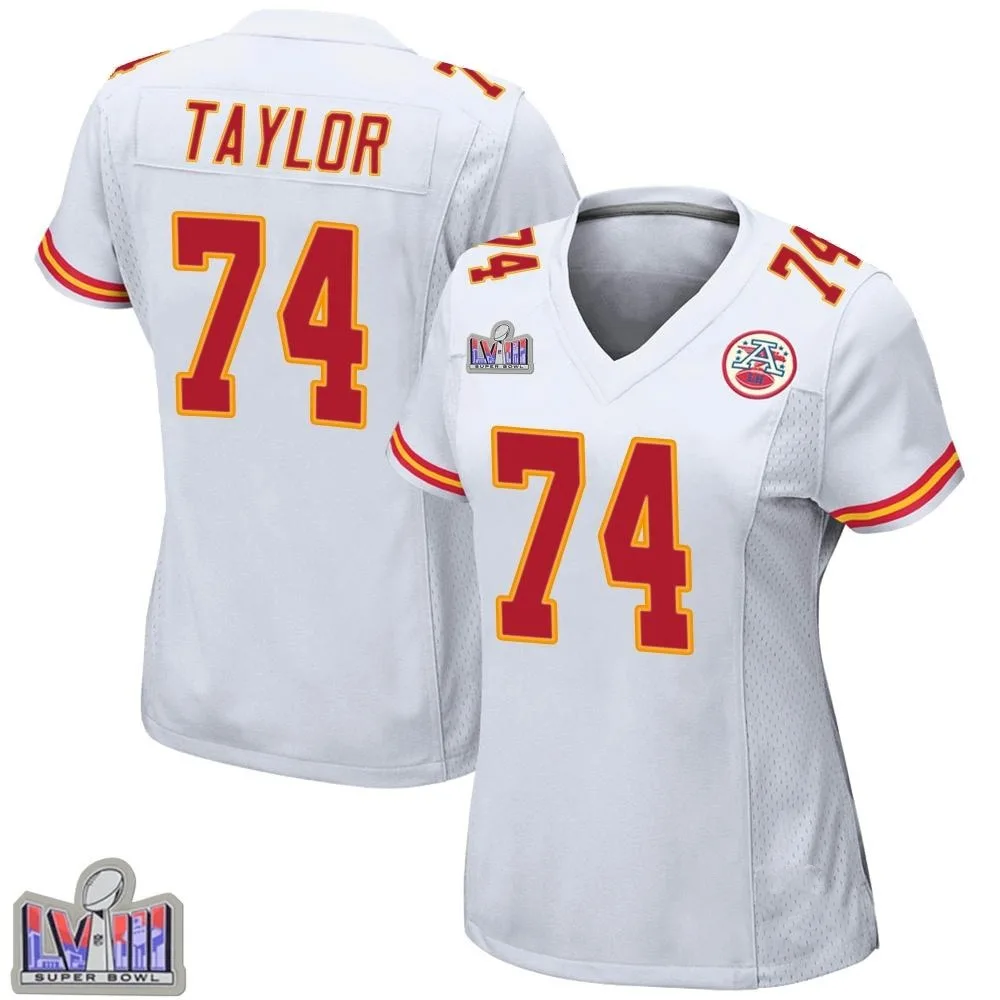 Women's Kansas City Chiefs Jawaan Taylor Nike Super Bowl LVIII Patch Game White Jersey Women's Kansas City Chiefs Jawaan Taylor Nike Super Bowl LVIII Patch Game White Jersey
