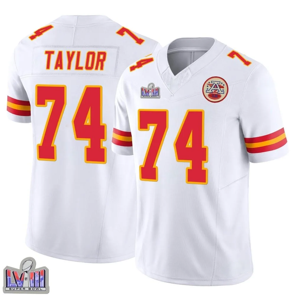Youth Kansas City Chiefs Jawaan Taylor Nike Vapor F.U.S.E. Super Bowl LVIII Patch Limited White Jersey Youth Kansas City Chiefs Jawaan Taylor Nike Vapor F.U.S.E. Super Bowl LVIII Patch Limited White Jersey