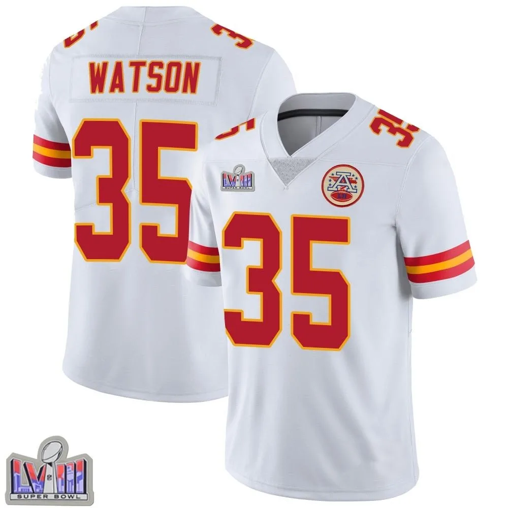 Men's Kansas City Chiefs Jaylen Watson Nike Vapor Untouchable Super Bowl LVIII Patch Limited White Jersey Men's Kansas City Chiefs Jaylen Watson Nike Vapor Untouchable Super Bowl LVIII Patch Limited White Jersey