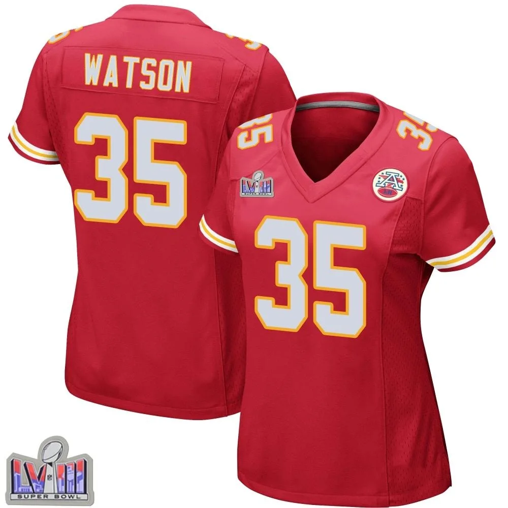 Women's Kansas City Chiefs Jaylen Watson Nike Team Color Super Bowl LVIII Patch Game Red Jersey Women's Kansas City Chiefs Jaylen Watson Nike Team Color Super Bowl LVIII Patch Game Red Jersey
