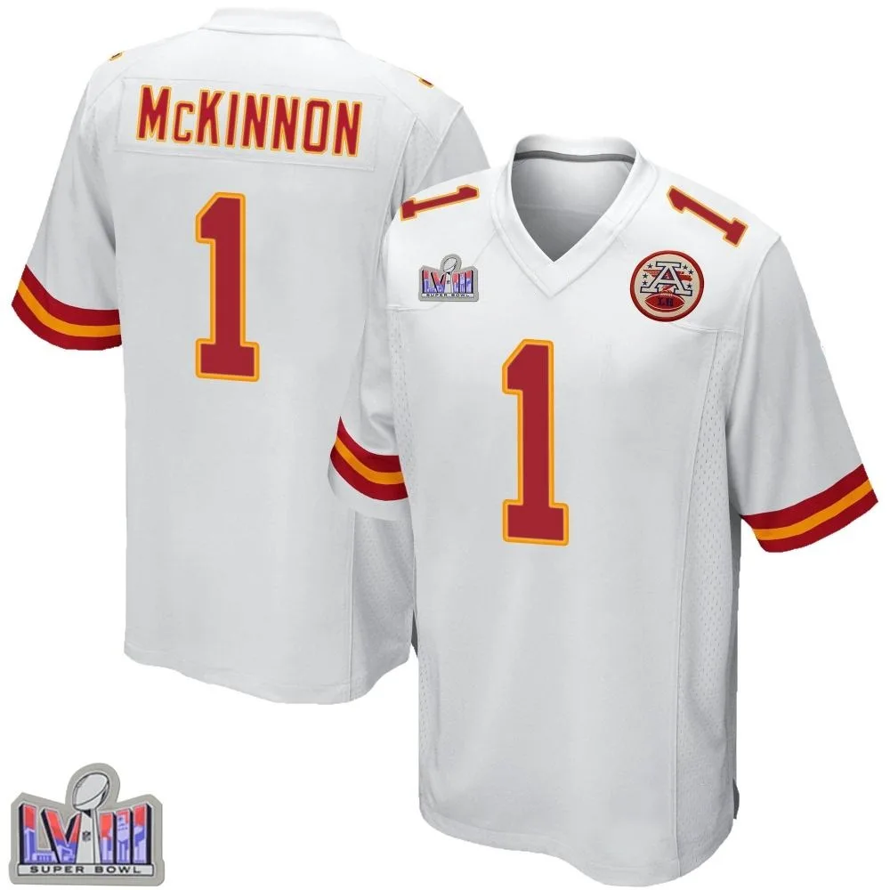 Men's Kansas City Chiefs Jerick Mckinnon Nike Super Bowl LVIII Patch Game White Jersey Men's Kansas City Chiefs Jerick Mckinnon Nike Super Bowl LVIII Patch Game White Jersey