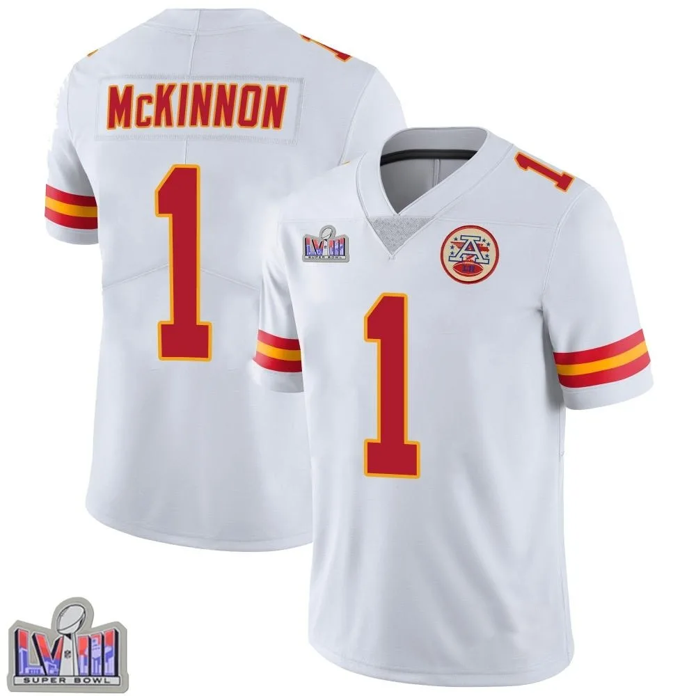 Men's Kansas City Chiefs Jerick Mckinnon Nike Vapor Untouchable Super Bowl LVIII Patch Limited White Jersey Men's Kansas City Chiefs Jerick Mckinnon Nike Vapor Untouchable Super Bowl LVIII Patch Limited White Jersey