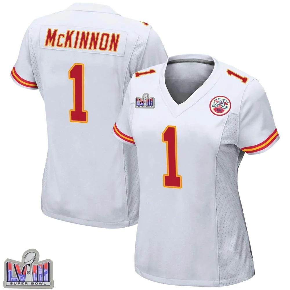 Women's Kansas City Chiefs Jerick Mckinnon Nike Super Bowl LVIII Patch Game White Jersey Women's Kansas City Chiefs Jerick Mckinnon Nike Super Bowl LVIII Patch Game White Jersey