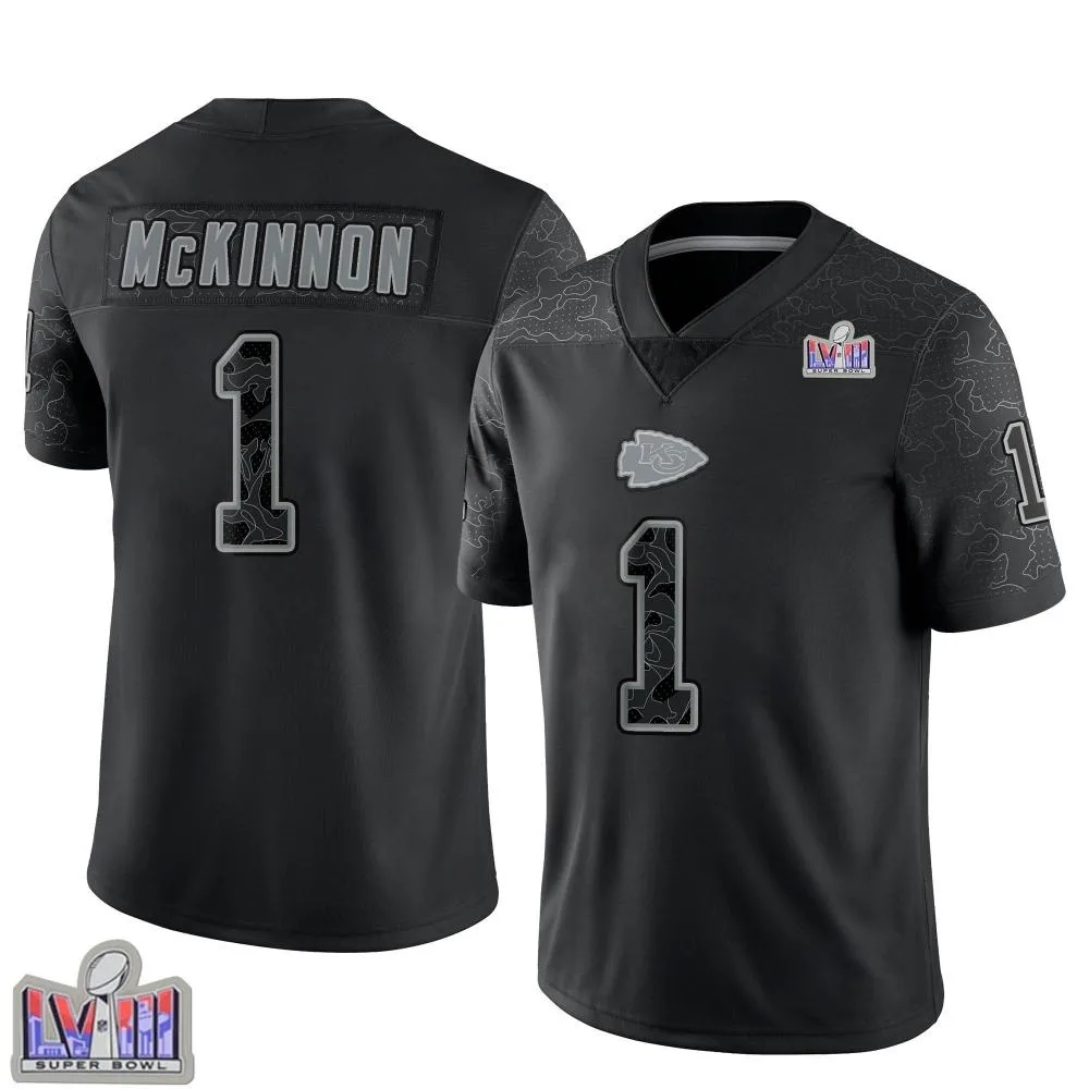 Youth Kansas City Chiefs Jerick Mckinnon Nike Reflective Super Bowl LVIII Patch Limited Black Jersey Youth Kansas City Chiefs Jerick Mckinnon Nike Reflective Super Bowl LVIII Patch Limited Black Jersey