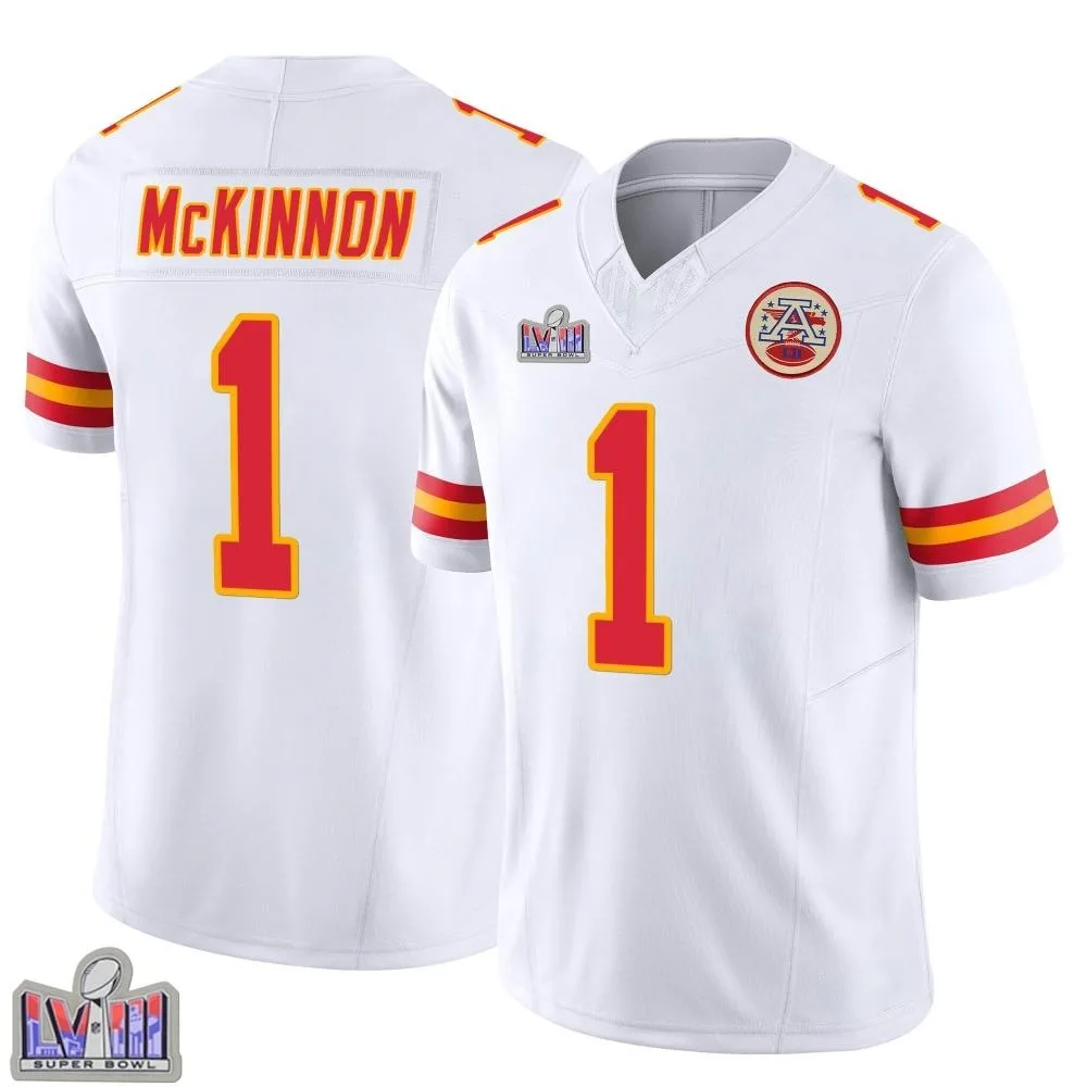 Youth Kansas City Chiefs Jerick Mckinnon Nike Vapor F.U.S.E. Super Bowl LVIII Patch Limited White Jersey Youth Kansas City Chiefs Jerick Mckinnon Nike Vapor F.U.S.E. Super Bowl LVIII Patch Limited White Jersey