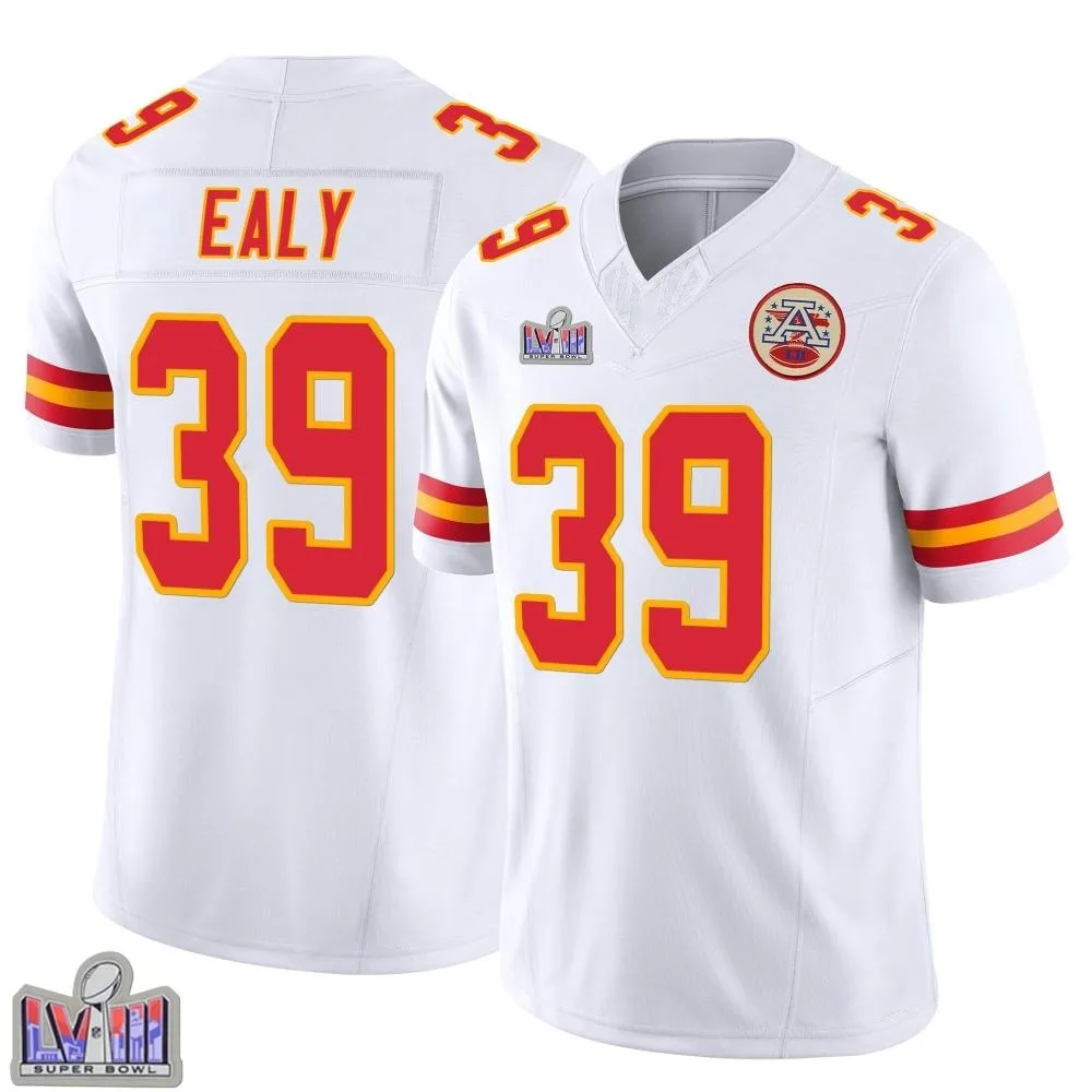 Men's Kansas City Chiefs Jerrion Ealy Nike Vapor F.U.S.E. Super Bowl LVIII Patch Limited White Jersey Men's Kansas City Chiefs Jerrion Ealy Nike Vapor F.U.S.E. Super Bowl LVIII Patch Limited White Jersey