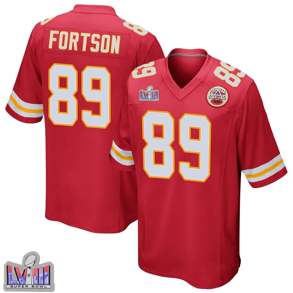 Men's Kansas City Chiefs Jody Fortson Nike Team Color Super Bowl LVIII Patch Game Red Jersey Men's Kansas City Chiefs Jody Fortson Nike Team Color Super Bowl LVIII Patch Game Red Jersey