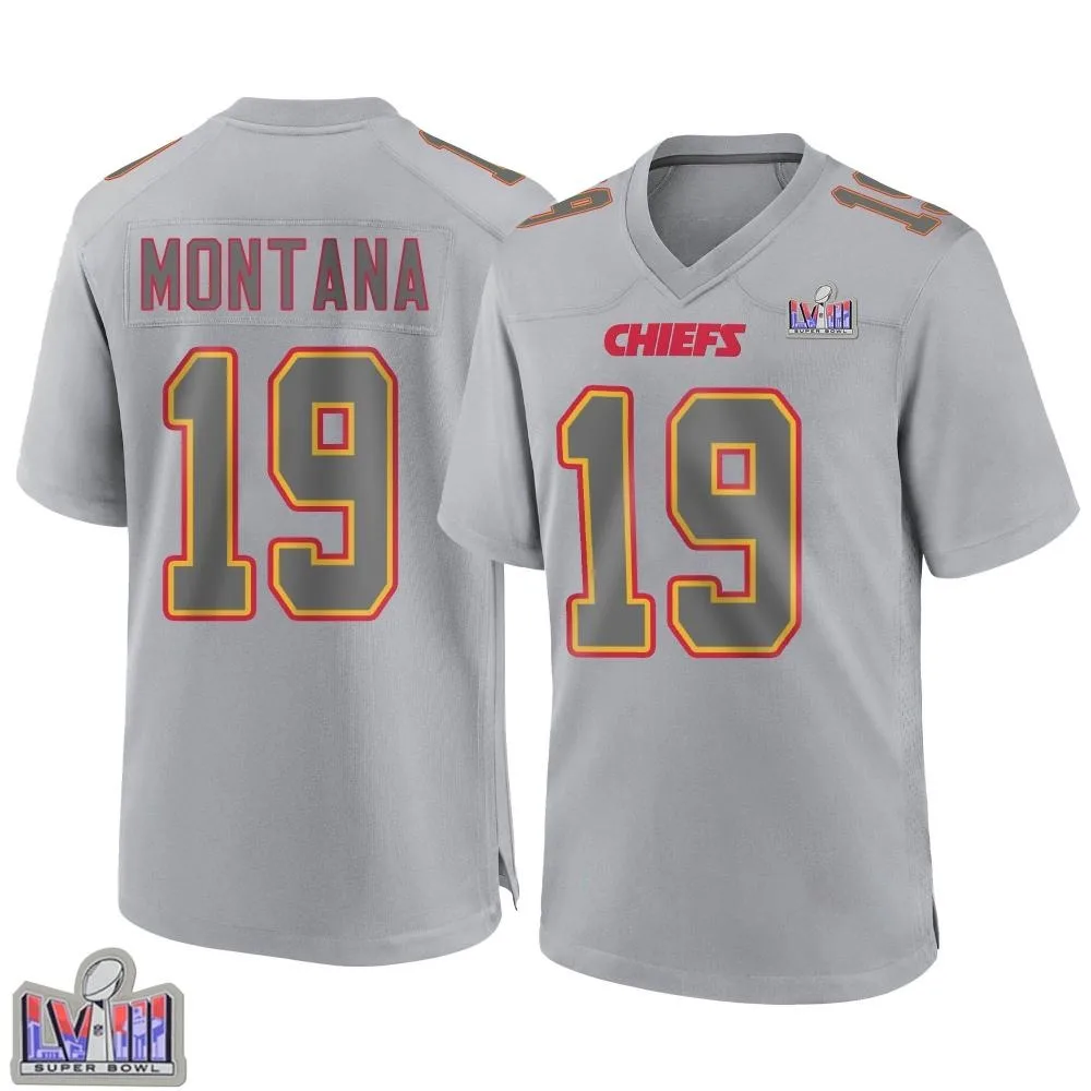 Men's Kansas City Chiefs Joe Montana Nike Atmosphere Fashion Super Bowl LVIII Patch Game Gray Jersey Men's Kansas City Chiefs Joe Montana Nike Atmosphere Fashion Super Bowl LVIII Patch Game Gray Jersey