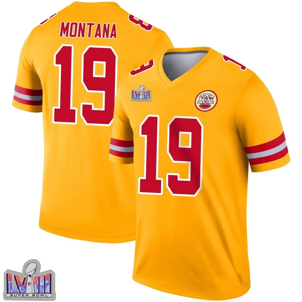 Men's Kansas City Chiefs Joe Montana Nike Inverted Super Bowl LVIII Patch Legend Gold Jersey Men's Kansas City Chiefs Joe Montana Nike Inverted Super Bowl LVIII Patch Legend Gold Jersey
