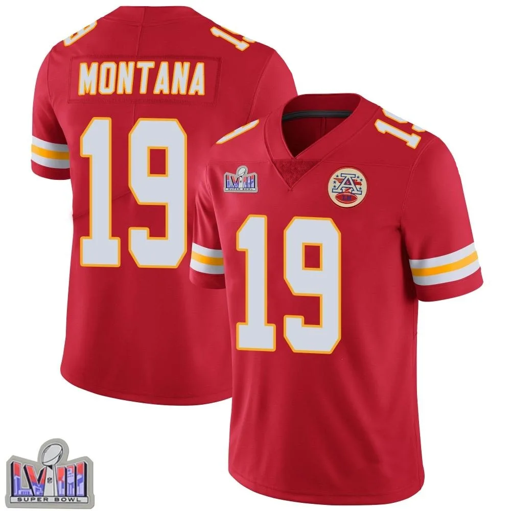 Men's Kansas City Chiefs Joe Montana Nike Team Color Vapor Untouchable Super Bowl LVIII Patch Limited Red Jersey Men's Kansas City Chiefs Joe Montana Nike Team Color Vapor Untouchable Super Bowl LVIII Patch Limited Red Jersey