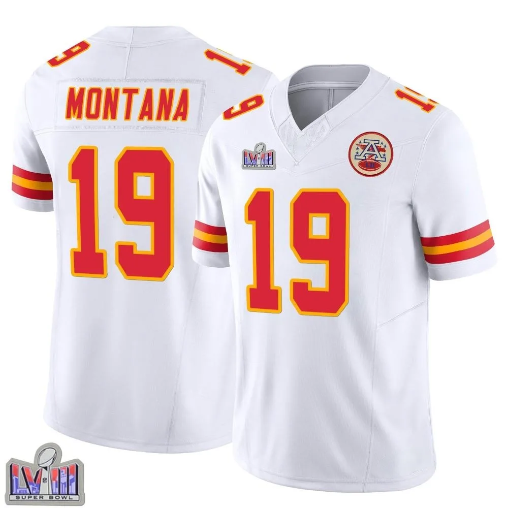 Men's Kansas City Chiefs Joe Montana Nike Vapor F.U.S.E. Super Bowl LVIII Patch Limited White Jersey Men's Kansas City Chiefs Joe Montana Nike Vapor F.U.S.E. Super Bowl LVIII Patch Limited White Jersey
