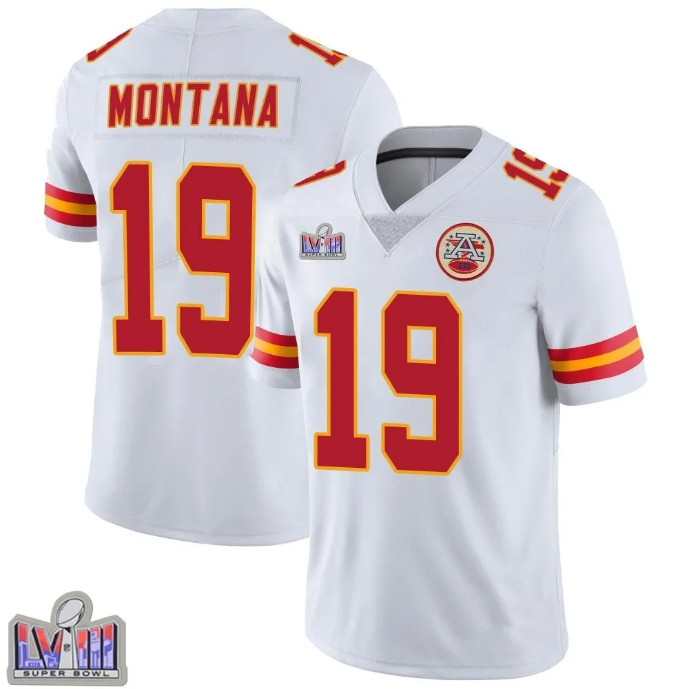 Men's Kansas City Chiefs Joe Montana Nike Vapor Untouchable Super Bowl LVIII Patch Limited White Jersey Men's Kansas City Chiefs Joe Montana Nike Vapor Untouchable Super Bowl LVIII Patch Limited White Jersey