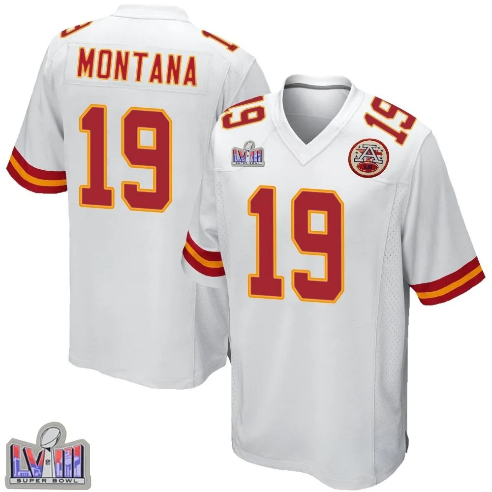 Youth Kansas City Chiefs Joe Montana Nike Super Bowl LVIII Patch Game White Jersey Youth Kansas City Chiefs Joe Montana Nike Super Bowl LVIII Patch Game White Jersey