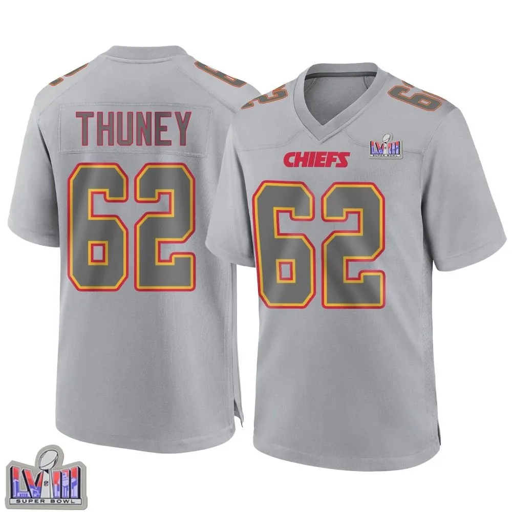 Men's Kansas City Chiefs Joe Thuney Nike Atmosphere Fashion Super Bowl LVIII Patch Game Gray Jersey Men's Kansas City Chiefs Joe Thuney Nike Atmosphere Fashion Super Bowl LVIII Patch Game Gray Jersey