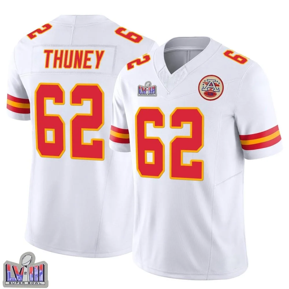 Men's Kansas City Chiefs Joe Thuney Nike Vapor F.U.S.E. Super Bowl LVIII Patch Limited White Jersey Men's Kansas City Chiefs Joe Thuney Nike Vapor F.U.S.E. Super Bowl LVIII Patch Limited White Jersey