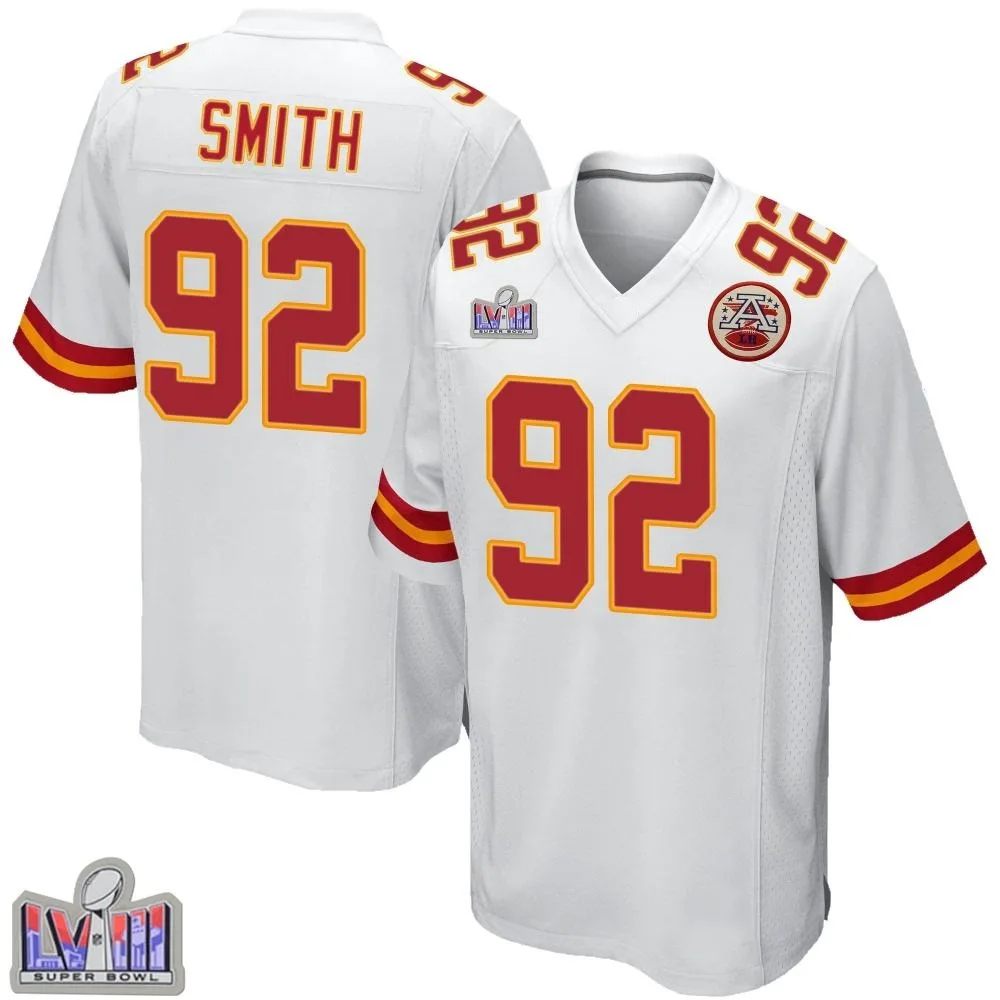 Men's Kansas City Chiefs Jordan Smith Nike Super Bowl LVIII Patch Game White Jersey Men's Kansas City Chiefs Jordan Smith Nike Super Bowl LVIII Patch Game White Jersey
