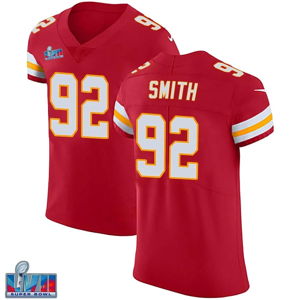 Men's Kansas City Chiefs Jordan Smith Nike Team Color Vapor Untouchable Super Bowl LVII Patch Elite Red Jersey Men's Kansas City Chiefs Jordan Smith Nike Team Color Vapor Untouchable Super Bowl LVII Patch Elite Red Jersey