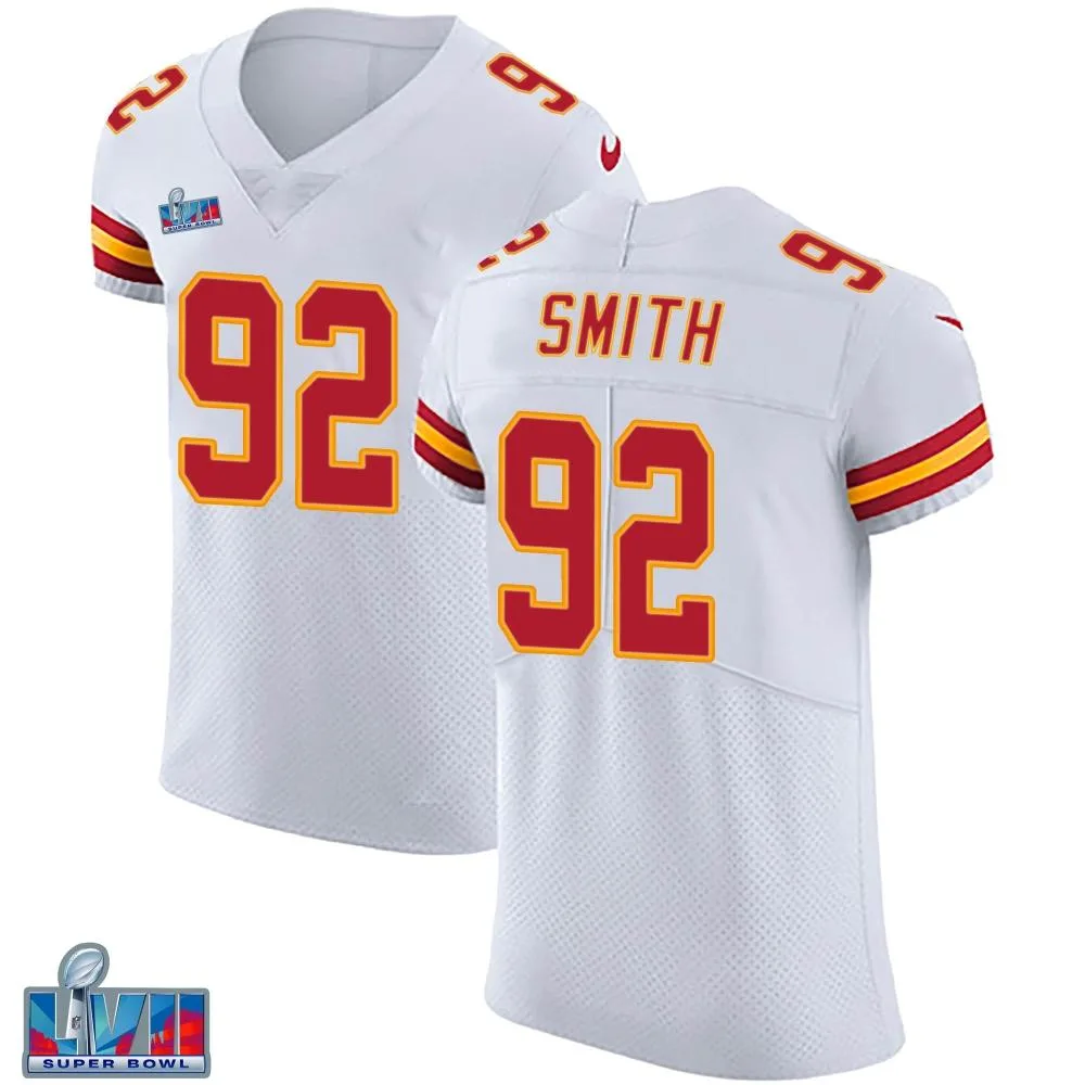 Men's Kansas City Chiefs Jordan Smith Nike Vapor Untouchable Super Bowl LVII Patch Elite White Jersey Men's Kansas City Chiefs Jordan Smith Nike Vapor Untouchable Super Bowl LVII Patch Elite White Jersey