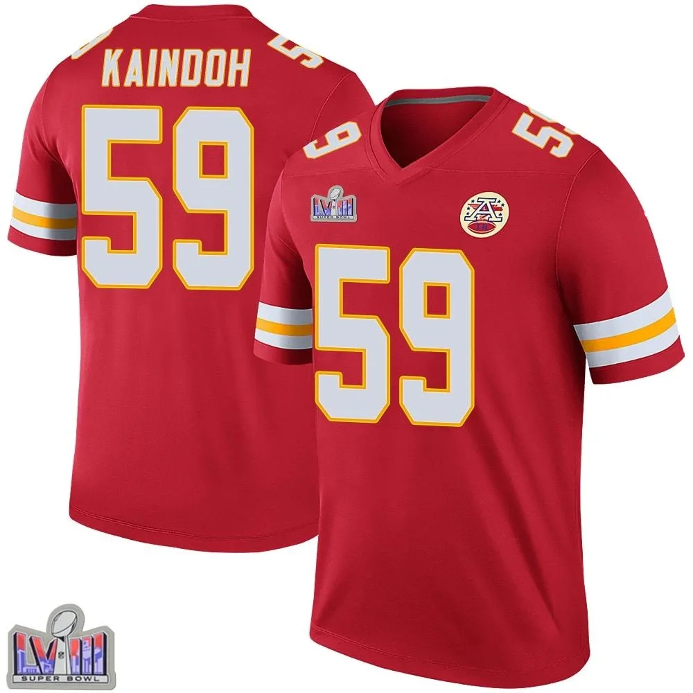 Men's Kansas City Chiefs Joshua Kaindoh Nike Color Rush Super Bowl LVIII Patch Legend Red Jersey Men's Kansas City Chiefs Joshua Kaindoh Nike Color Rush Super Bowl LVIII Patch Legend Red Jersey