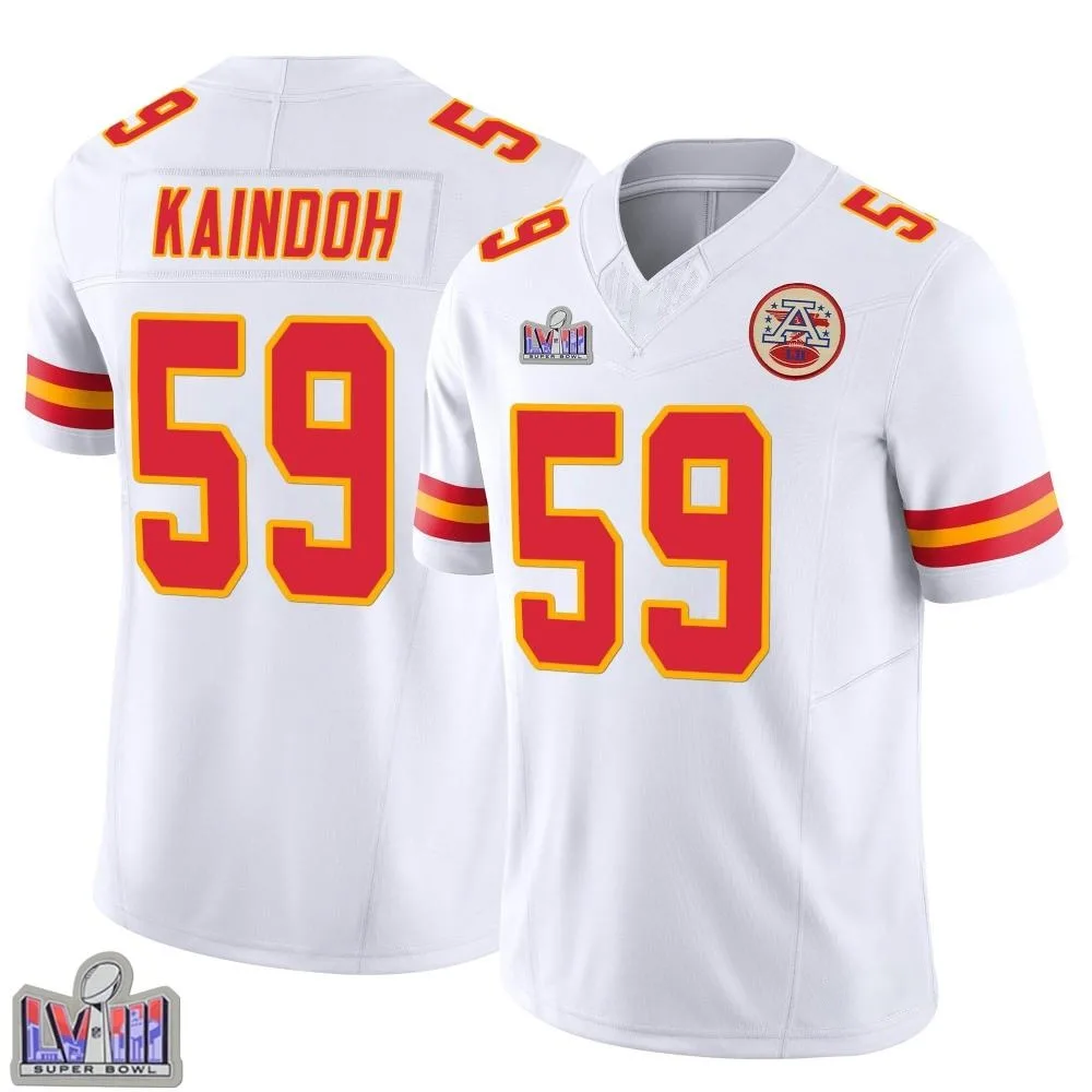 Men's Kansas City Chiefs Joshua Kaindoh Nike Vapor F.U.S.E. Super Bowl LVIII Patch Limited White Jersey Men's Kansas City Chiefs Joshua Kaindoh Nike Vapor F.U.S.E. Super Bowl LVIII Patch Limited White Jersey