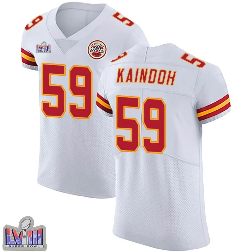 Men's Kansas City Chiefs Joshua Kaindoh Nike Vapor Untouchable Super Bowl LVIII Patch Elite White Jersey Men's Kansas City Chiefs Joshua Kaindoh Nike Vapor Untouchable Super Bowl LVIII Patch Elite White Jersey