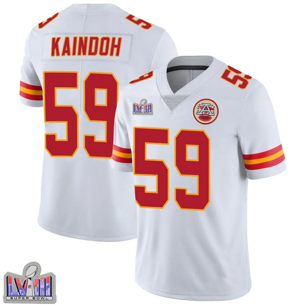 Men's Kansas City Chiefs Joshua Kaindoh Nike Vapor Untouchable Super Bowl LVIII Patch Limited White Jersey Men's Kansas City Chiefs Joshua Kaindoh Nike Vapor Untouchable Super Bowl LVIII Patch Limited White Jersey
