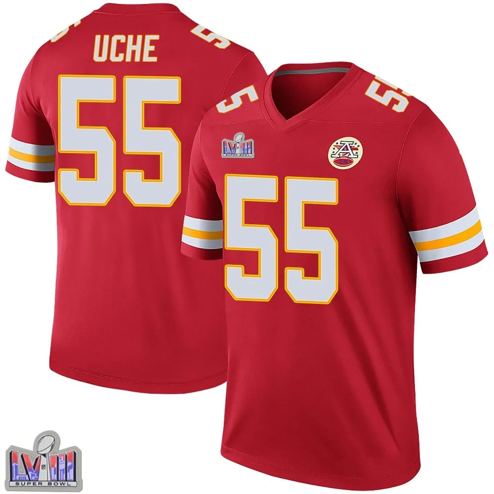 Men's Kansas City Chiefs Joshua Uche Nike Color Rush Super Bowl LVIII Patch Legend Red Jersey Men's Kansas City Chiefs Joshua Uche Nike Color Rush Super Bowl LVIII Patch Legend Red Jersey