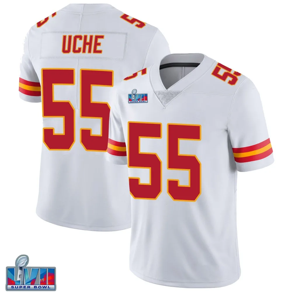 Men's Kansas City Chiefs Joshua Uche Nike Vapor Untouchable Super Bowl LVII Patch Limited White Jersey Men's Kansas City Chiefs Joshua Uche Nike Vapor Untouchable Super Bowl LVII Patch Limited White Jersey