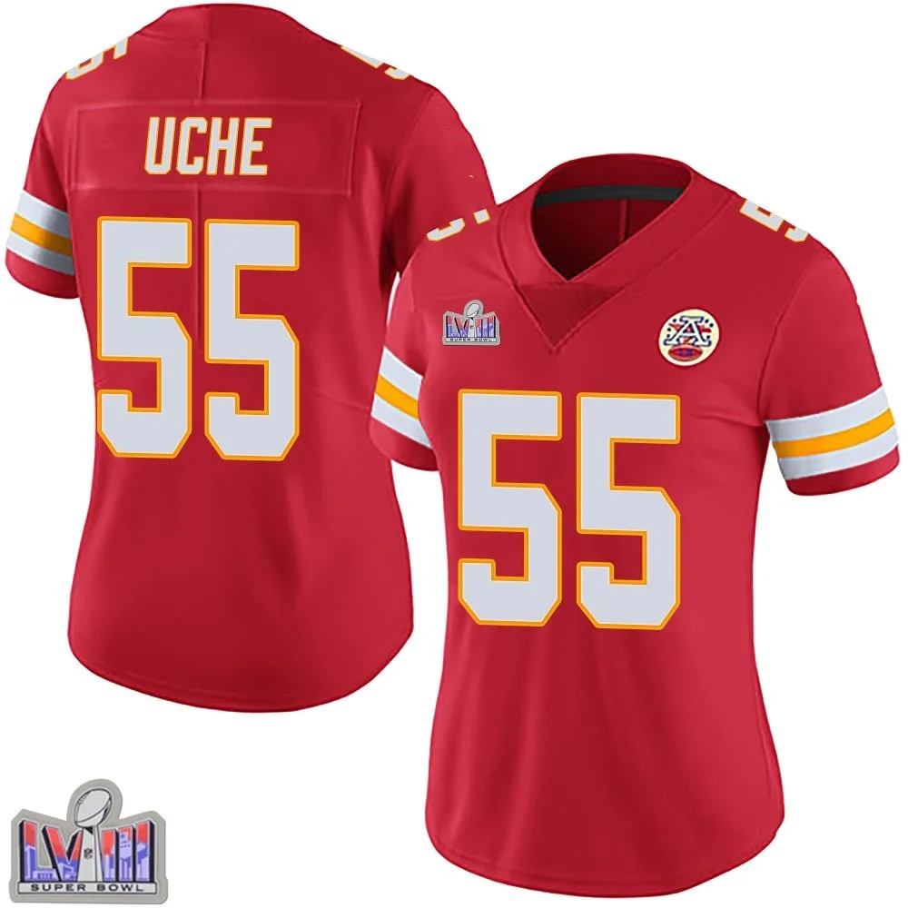 Women's Kansas City Chiefs Joshua Uche Nike Team Color Vapor Untouchable Super Bowl LVIII Patch Limited Red Jersey Women's Kansas City Chiefs Joshua Uche Nike Team Color Vapor Untouchable Super Bowl LVIII Patch Limited Red Jersey