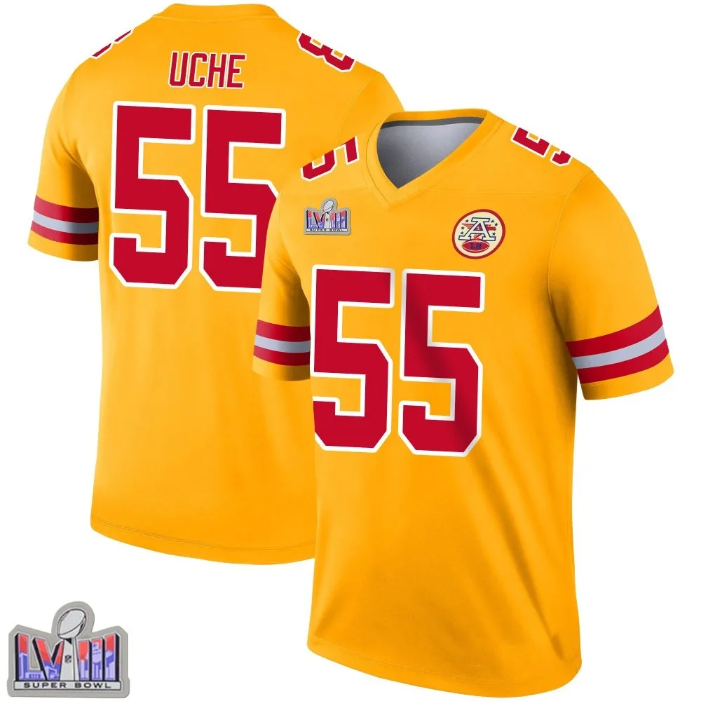 Youth Kansas City Chiefs Joshua Uche Nike Inverted Super Bowl LVIII Patch Legend Gold Jersey Youth Kansas City Chiefs Joshua Uche Nike Inverted Super Bowl LVIII Patch Legend Gold Jersey