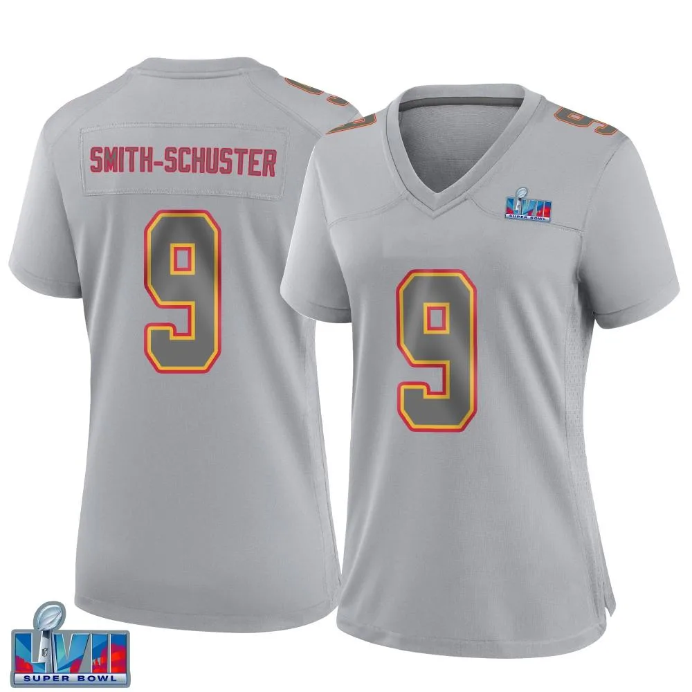 Women's Kansas City Chiefs Juju Smith-Schuster Nike Atmosphere Fashion Super Bowl LVII Patch Game Gray Jersey Women's Kansas City Chiefs Juju Smith-Schuster Nike Atmosphere Fashion Super Bowl LVII Patch Game Gray Jersey
