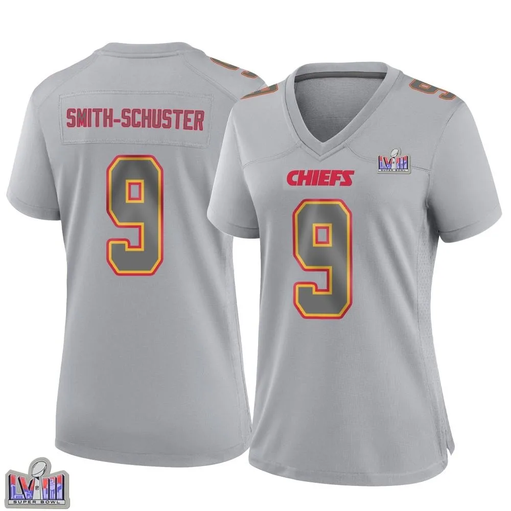 Women's Kansas City Chiefs Juju Smith-Schuster Nike Atmosphere Fashion Super Bowl LVIII Patch Game Gray Jersey Women's Kansas City Chiefs Juju Smith-Schuster Nike Atmosphere Fashion Super Bowl LVIII Patch Game Gray Jersey