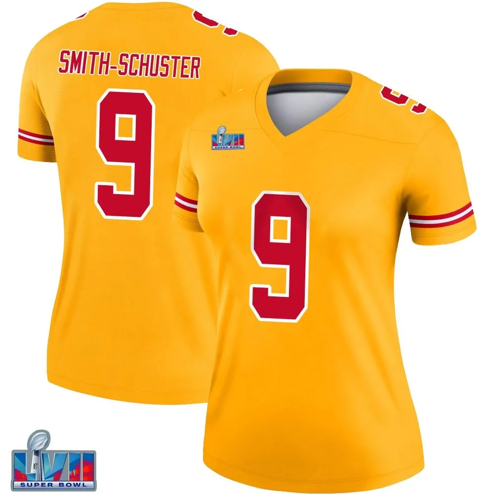 Women's Kansas City Chiefs Juju Smith-Schuster Nike Inverted Super Bowl LVII Patch Legend Gold Jersey Women's Kansas City Chiefs Juju Smith-Schuster Nike Inverted Super Bowl LVII Patch Legend Gold Jersey