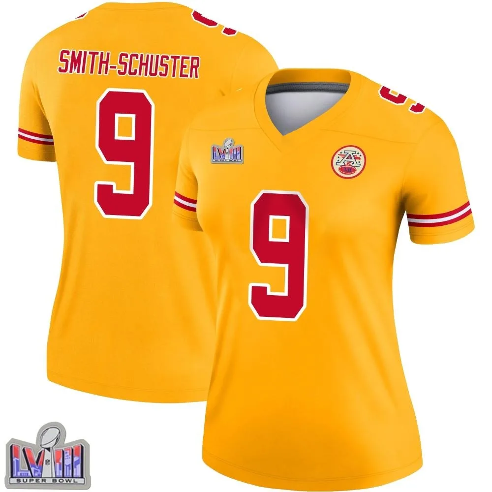 Women's Kansas City Chiefs Juju Smith-Schuster Nike Inverted Super Bowl LVIII Patch Legend Gold Jersey Women's Kansas City Chiefs Juju Smith-Schuster Nike Inverted Super Bowl LVIII Patch Legend Gold Jersey