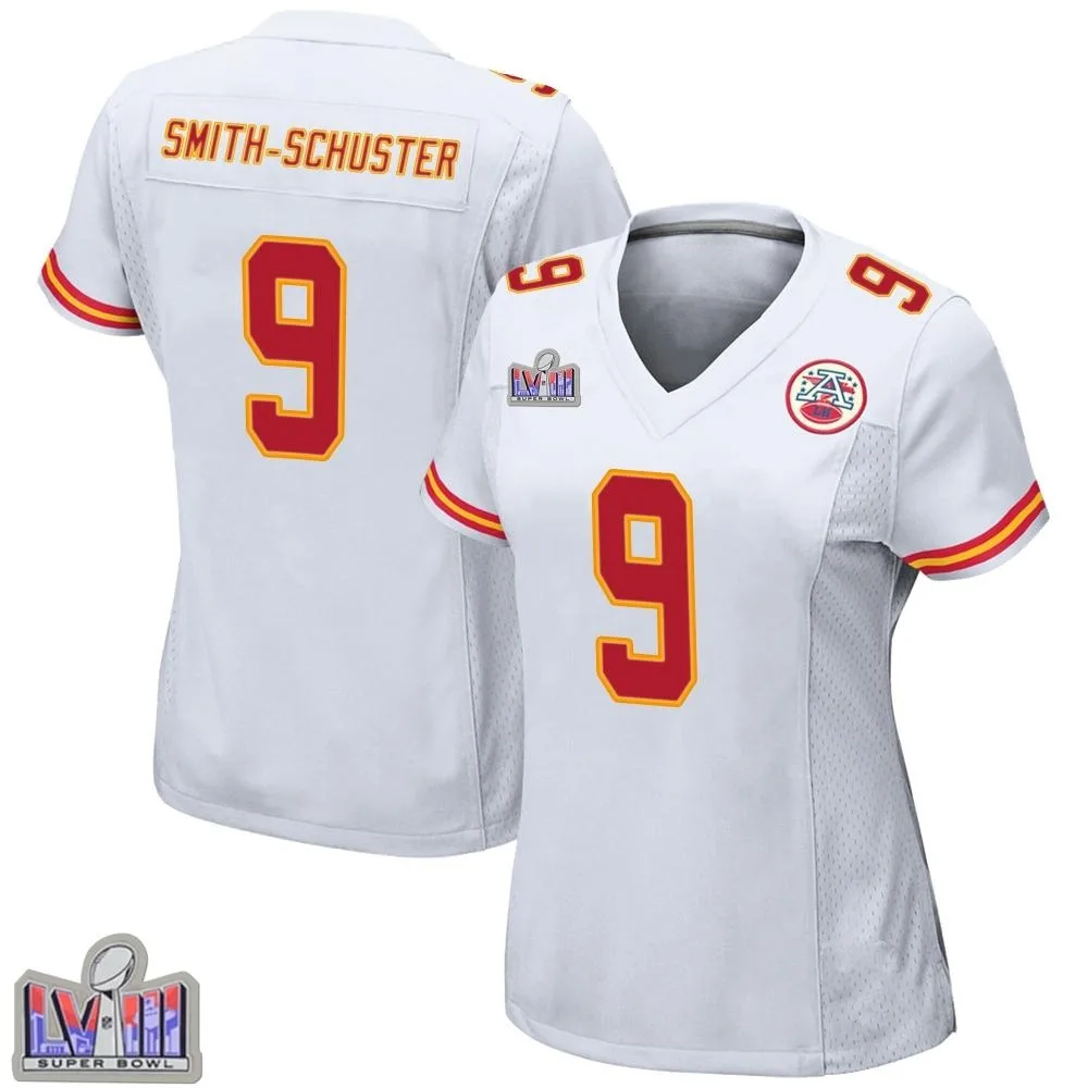 Women's Kansas City Chiefs Juju Smith-Schuster Nike Super Bowl LVIII Patch Game White Jersey Women's Kansas City Chiefs Juju Smith-Schuster Nike Super Bowl LVIII Patch Game White Jersey