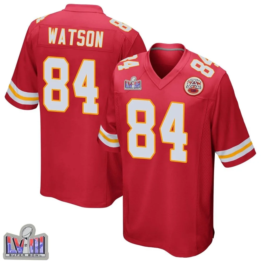 Men's Kansas City Chiefs Justin Watson Nike Team Color Super Bowl LVIII Patch Game Red Jersey Men's Kansas City Chiefs Justin Watson Nike Team Color Super Bowl LVIII Patch Game Red Jersey