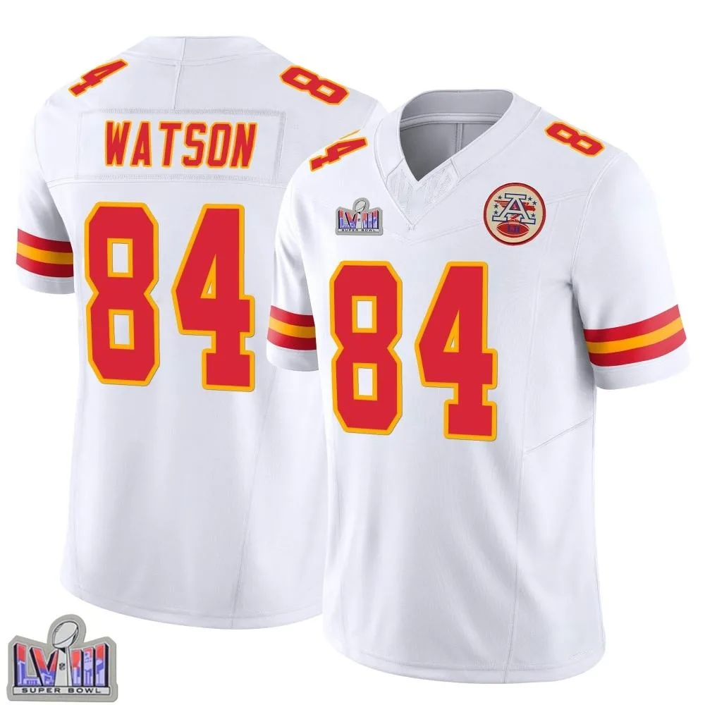 Men's Kansas City Chiefs Justin Watson Nike Vapor F.U.S.E. Super Bowl LVIII Patch Limited White Jersey Men's Kansas City Chiefs Justin Watson Nike Vapor F.U.S.E. Super Bowl LVIII Patch Limited White Jersey