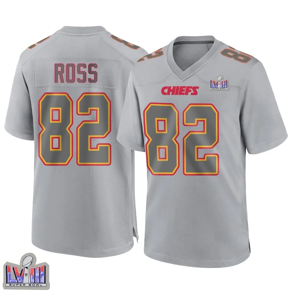 Youth Kansas City Chiefs Justyn Ross Nike Atmosphere Fashion Super Bowl LVIII Patch Game Gray Jersey Youth Kansas City Chiefs Justyn Ross Nike Atmosphere Fashion Super Bowl LVIII Patch Game Gray Jersey