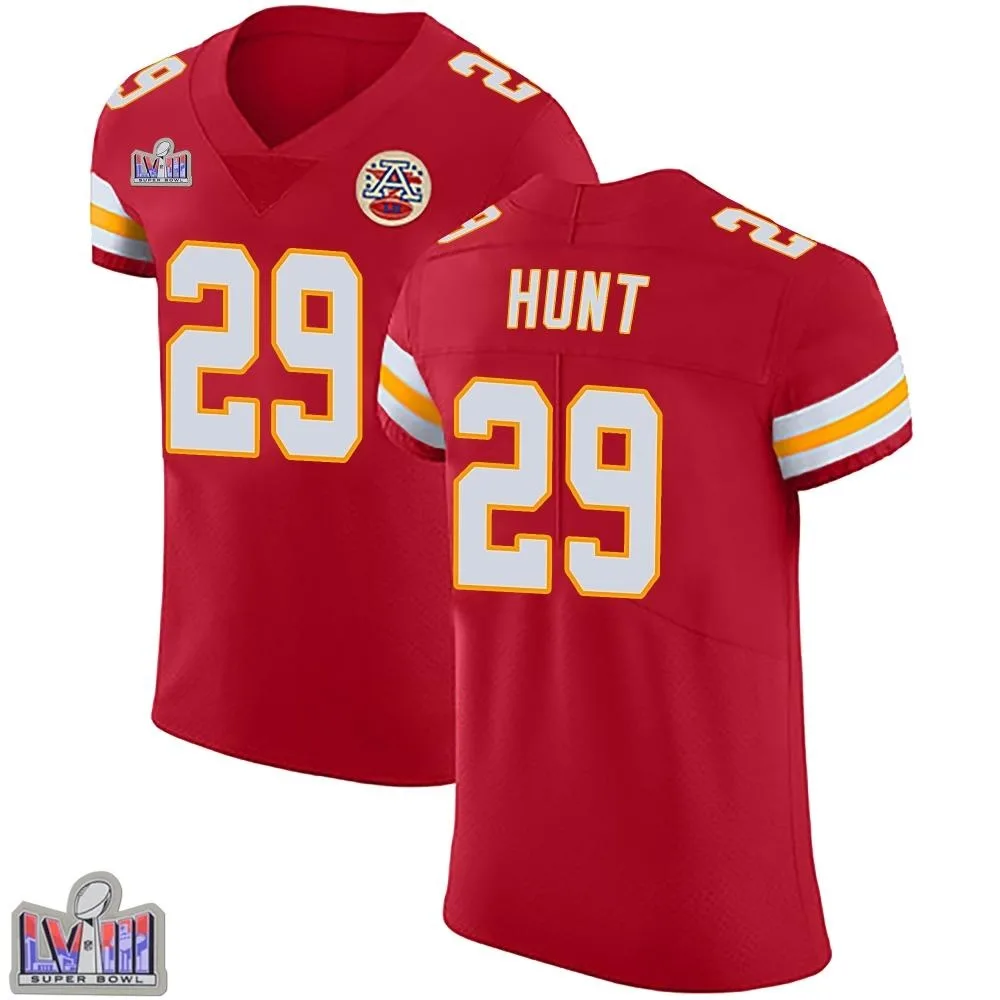 Men's Kansas City Chiefs Kareem Hunt Nike Team Color Vapor Untouchable Super Bowl LVIII Patch Elite Red Jersey Men's Kansas City Chiefs Kareem Hunt Nike Team Color Vapor Untouchable Super Bowl LVIII Patch Elite Red Jersey