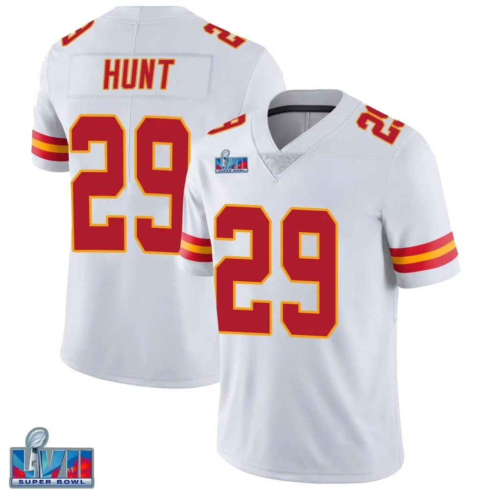 Men's Kansas City Chiefs Kareem Hunt Nike Vapor Untouchable Super Bowl LVII Patch Limited White Jersey Men's Kansas City Chiefs Kareem Hunt Nike Vapor Untouchable Super Bowl LVII Patch Limited White Jersey