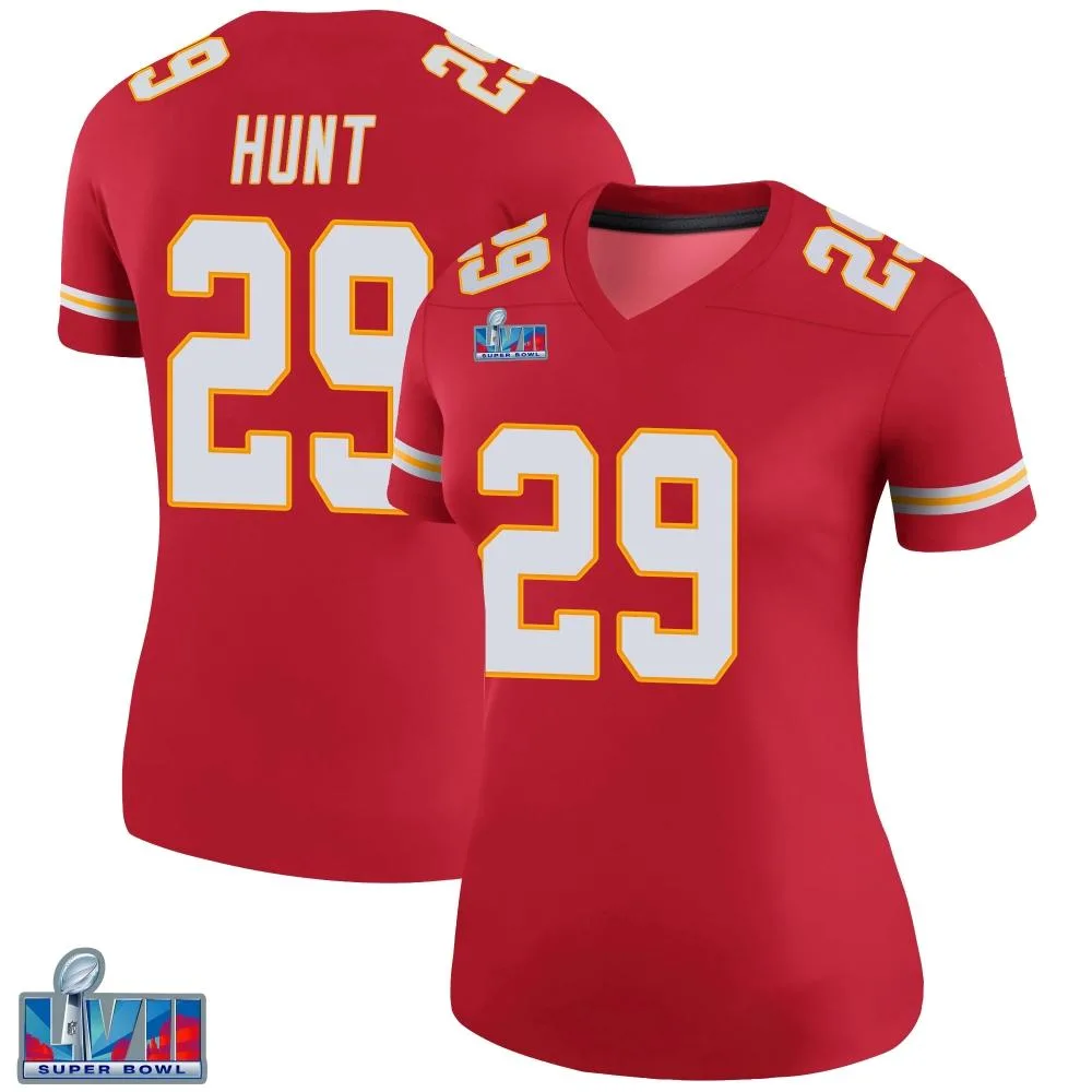 Women's Kansas City Chiefs Kareem Hunt Nike Color Rush Super Bowl LVII Patch Legend Red Jersey Women's Kansas City Chiefs Kareem Hunt Nike Color Rush Super Bowl LVII Patch Legend Red Jersey