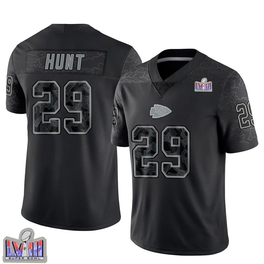 Youth Kansas City Chiefs Kareem Hunt Nike Reflective Super Bowl LVIII Patch Limited Black Jersey Youth Kansas City Chiefs Kareem Hunt Nike Reflective Super Bowl LVIII Patch Limited Black Jersey