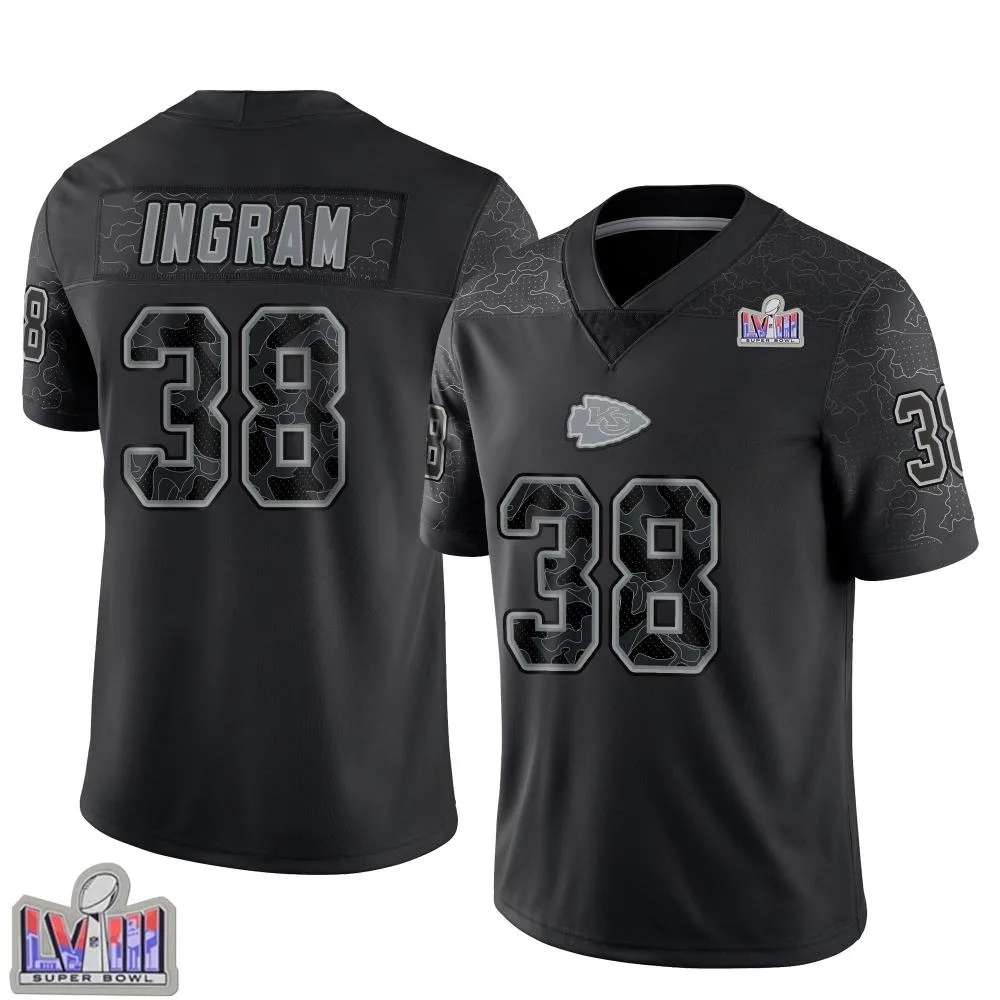 Men's Kansas City Chiefs Keaontay Ingram Nike Reflective Super Bowl LVIII Patch Limited Black Jersey Men's Kansas City Chiefs Keaontay Ingram Nike Reflective Super Bowl LVIII Patch Limited Black Jersey