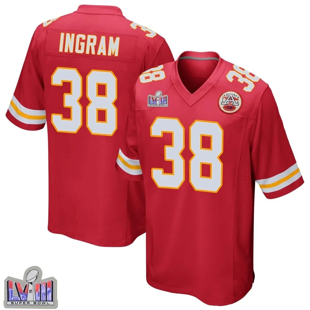Men's Kansas City Chiefs Keaontay Ingram Nike Team Color Super Bowl LVIII Patch Game Red Jersey Men's Kansas City Chiefs Keaontay Ingram Nike Team Color Super Bowl LVIII Patch Game Red Jersey
