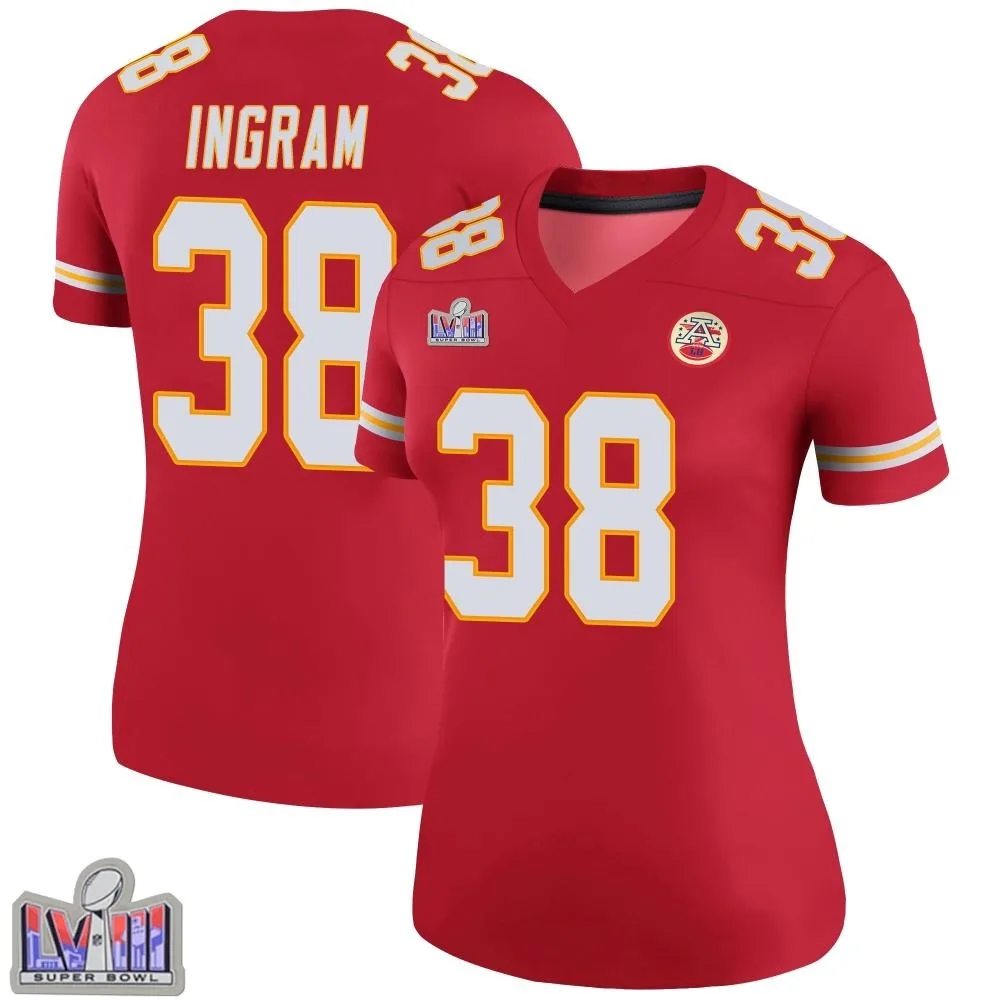 Women's Kansas City Chiefs Keaontay Ingram Nike Color Rush Super Bowl LVIII Patch Legend Red Jersey Women's Kansas City Chiefs Keaontay Ingram Nike Color Rush Super Bowl LVIII Patch Legend Red Jersey