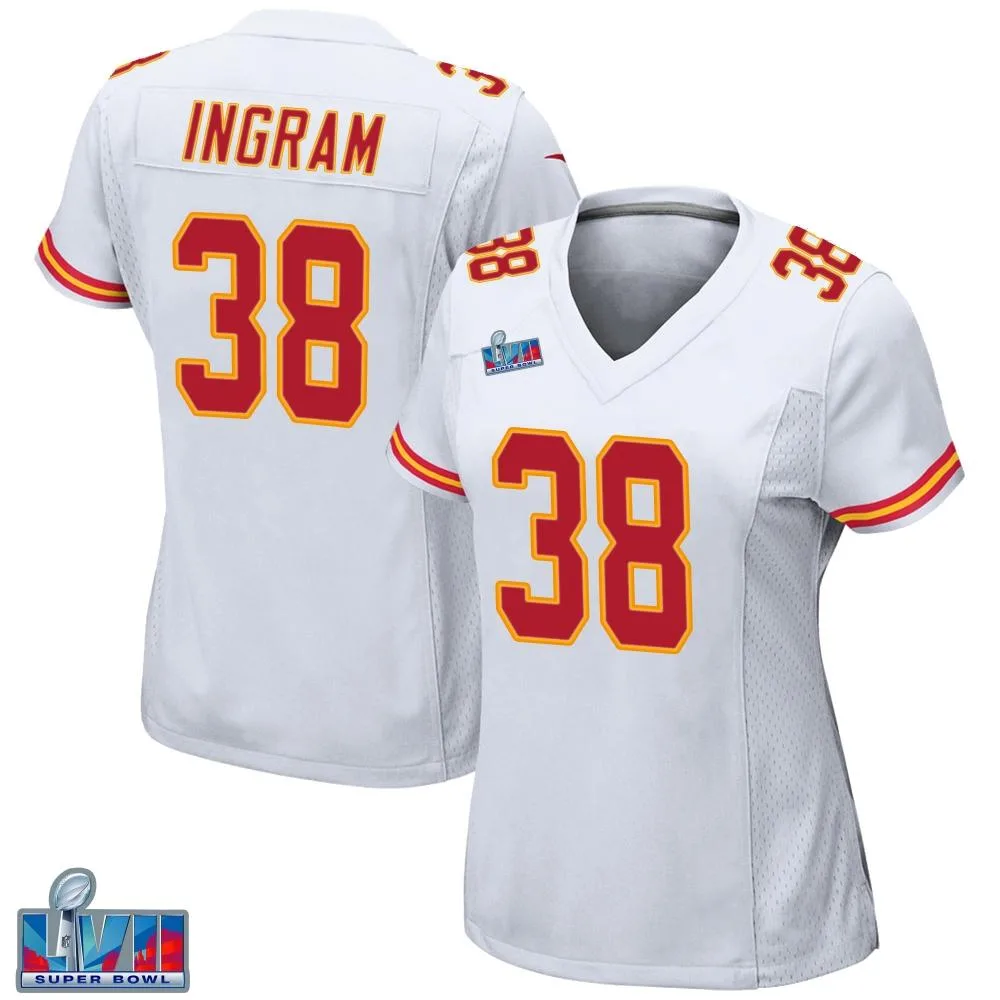 Women's Kansas City Chiefs Keaontay Ingram Nike Super Bowl LVII Patch Game White Jersey Women's Kansas City Chiefs Keaontay Ingram Nike Super Bowl LVII Patch Game White Jersey