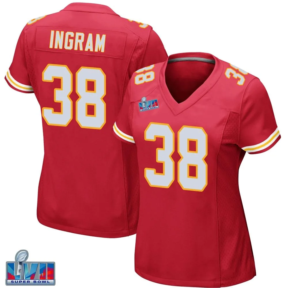 Women's Kansas City Chiefs Keaontay Ingram Nike Team Color Super Bowl LVII Patch Game Red Jersey Women's Kansas City Chiefs Keaontay Ingram Nike Team Color Super Bowl LVII Patch Game Red Jersey