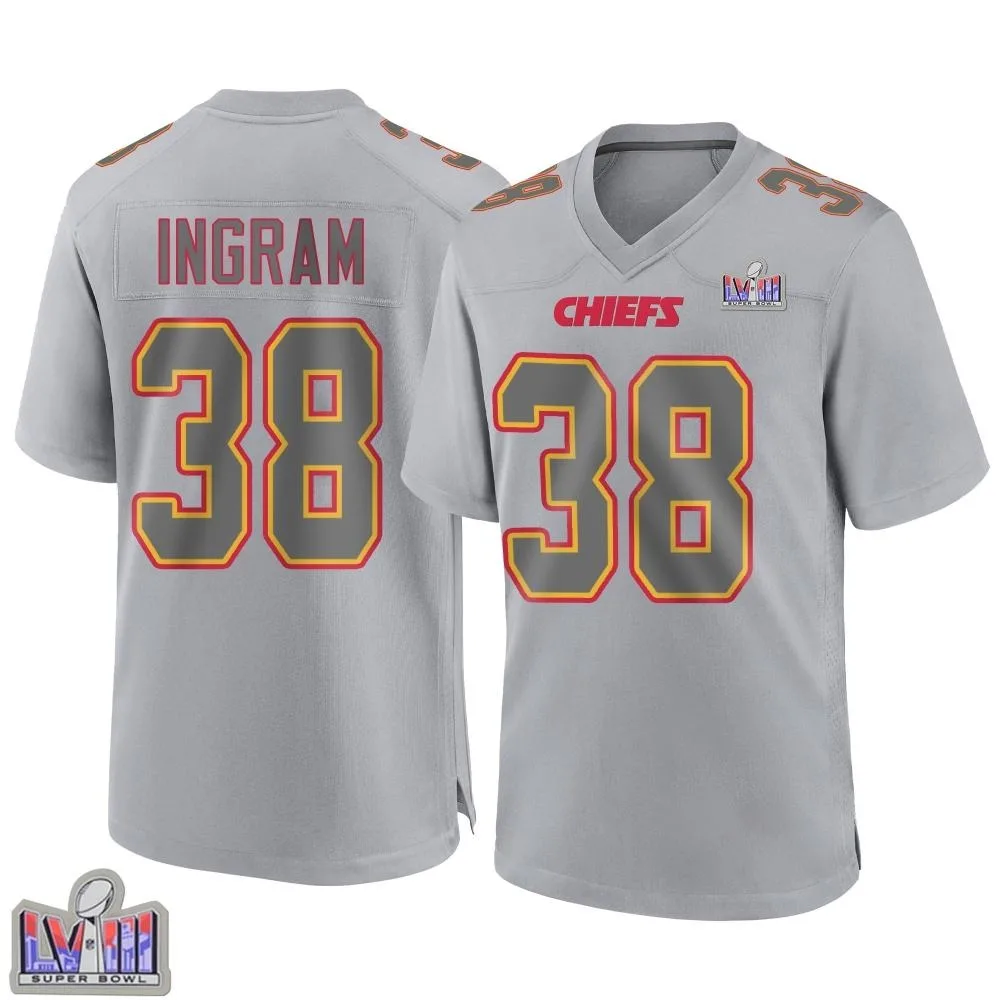 Youth Kansas City Chiefs Keaontay Ingram Nike Atmosphere Fashion Super Bowl LVIII Patch Game Gray Jersey Youth Kansas City Chiefs Keaontay Ingram Nike Atmosphere Fashion Super Bowl LVIII Patch Game Gray Jersey