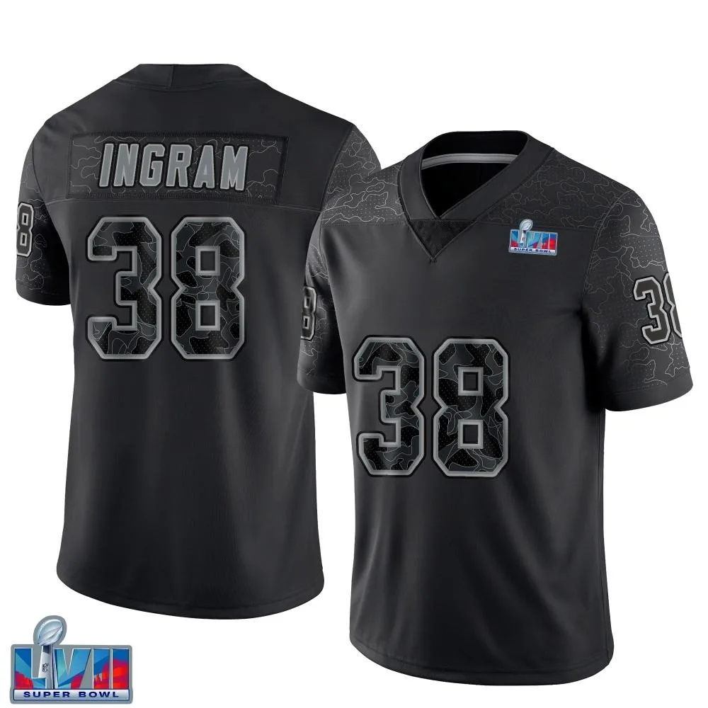 Youth Kansas City Chiefs Keaontay Ingram Nike Reflective Super Bowl LVII Patch Limited Black Jersey Youth Kansas City Chiefs Keaontay Ingram Nike Reflective Super Bowl LVII Patch Limited Black Jersey